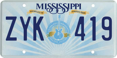 MS license plate ZYK419