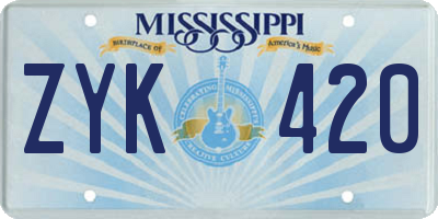 MS license plate ZYK420