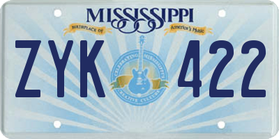 MS license plate ZYK422