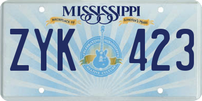 MS license plate ZYK423