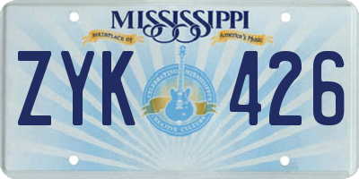 MS license plate ZYK426