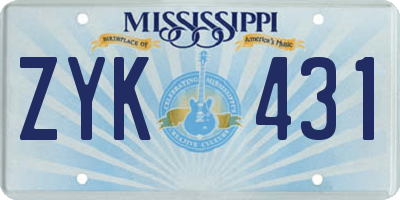 MS license plate ZYK431