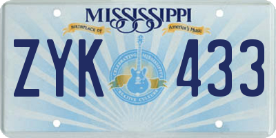 MS license plate ZYK433