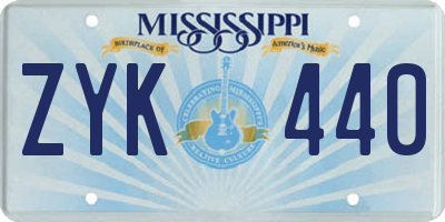 MS license plate ZYK440