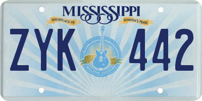 MS license plate ZYK442