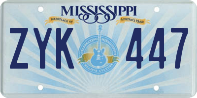 MS license plate ZYK447