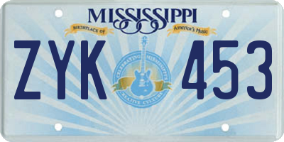 MS license plate ZYK453