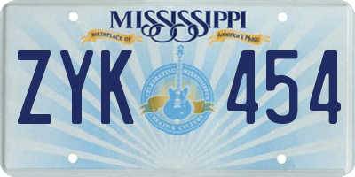 MS license plate ZYK454