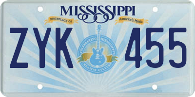 MS license plate ZYK455