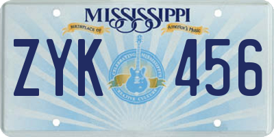 MS license plate ZYK456