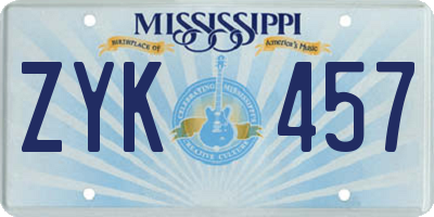 MS license plate ZYK457