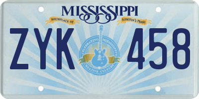 MS license plate ZYK458