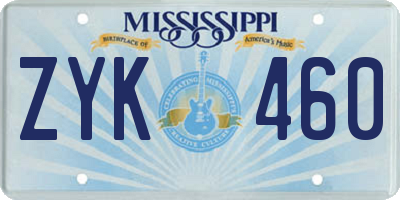 MS license plate ZYK460