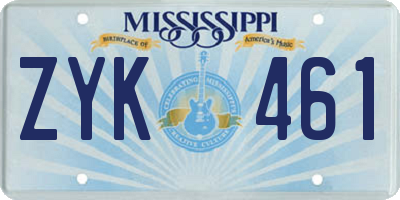 MS license plate ZYK461