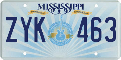 MS license plate ZYK463