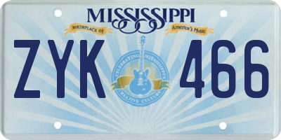 MS license plate ZYK466