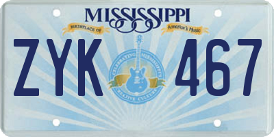 MS license plate ZYK467