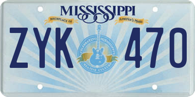 MS license plate ZYK470