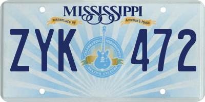 MS license plate ZYK472