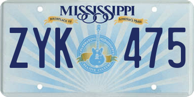 MS license plate ZYK475