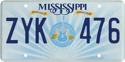MS license plate ZYK476