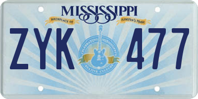 MS license plate ZYK477