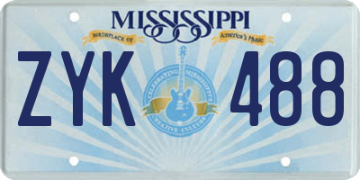 MS license plate ZYK488