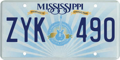 MS license plate ZYK490