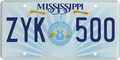 MS license plate ZYK500