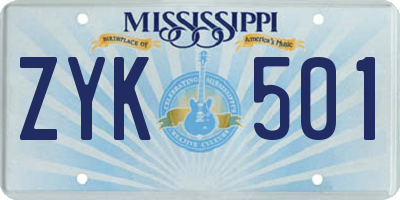 MS license plate ZYK501