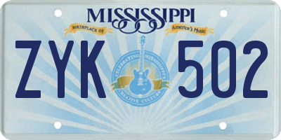 MS license plate ZYK502