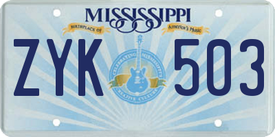 MS license plate ZYK503