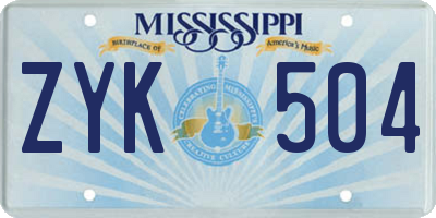MS license plate ZYK504