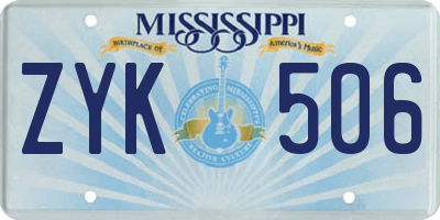 MS license plate ZYK506