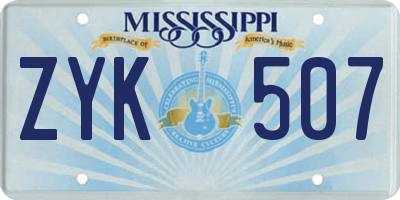 MS license plate ZYK507