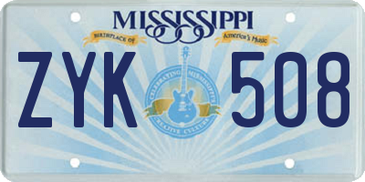 MS license plate ZYK508
