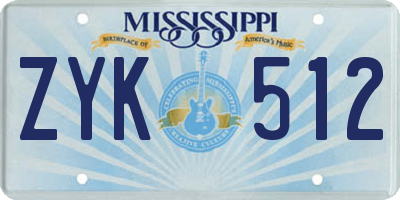 MS license plate ZYK512