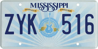 MS license plate ZYK516