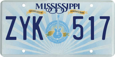 MS license plate ZYK517
