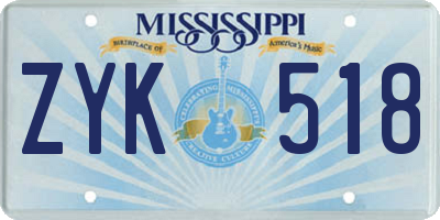 MS license plate ZYK518