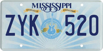 MS license plate ZYK520
