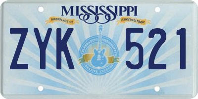 MS license plate ZYK521