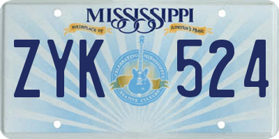 MS license plate ZYK524