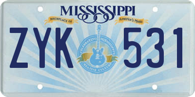 MS license plate ZYK531