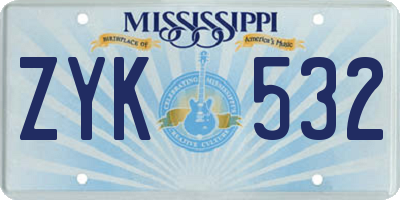 MS license plate ZYK532