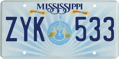 MS license plate ZYK533