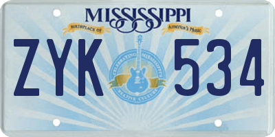 MS license plate ZYK534