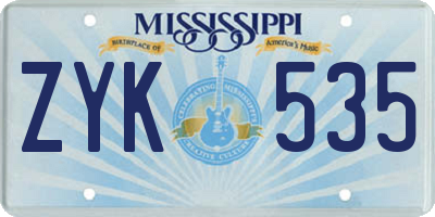 MS license plate ZYK535