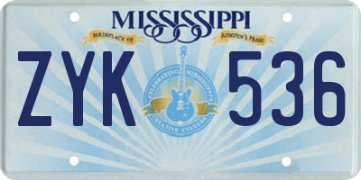 MS license plate ZYK536