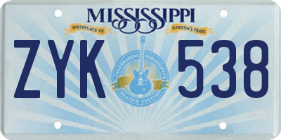 MS license plate ZYK538